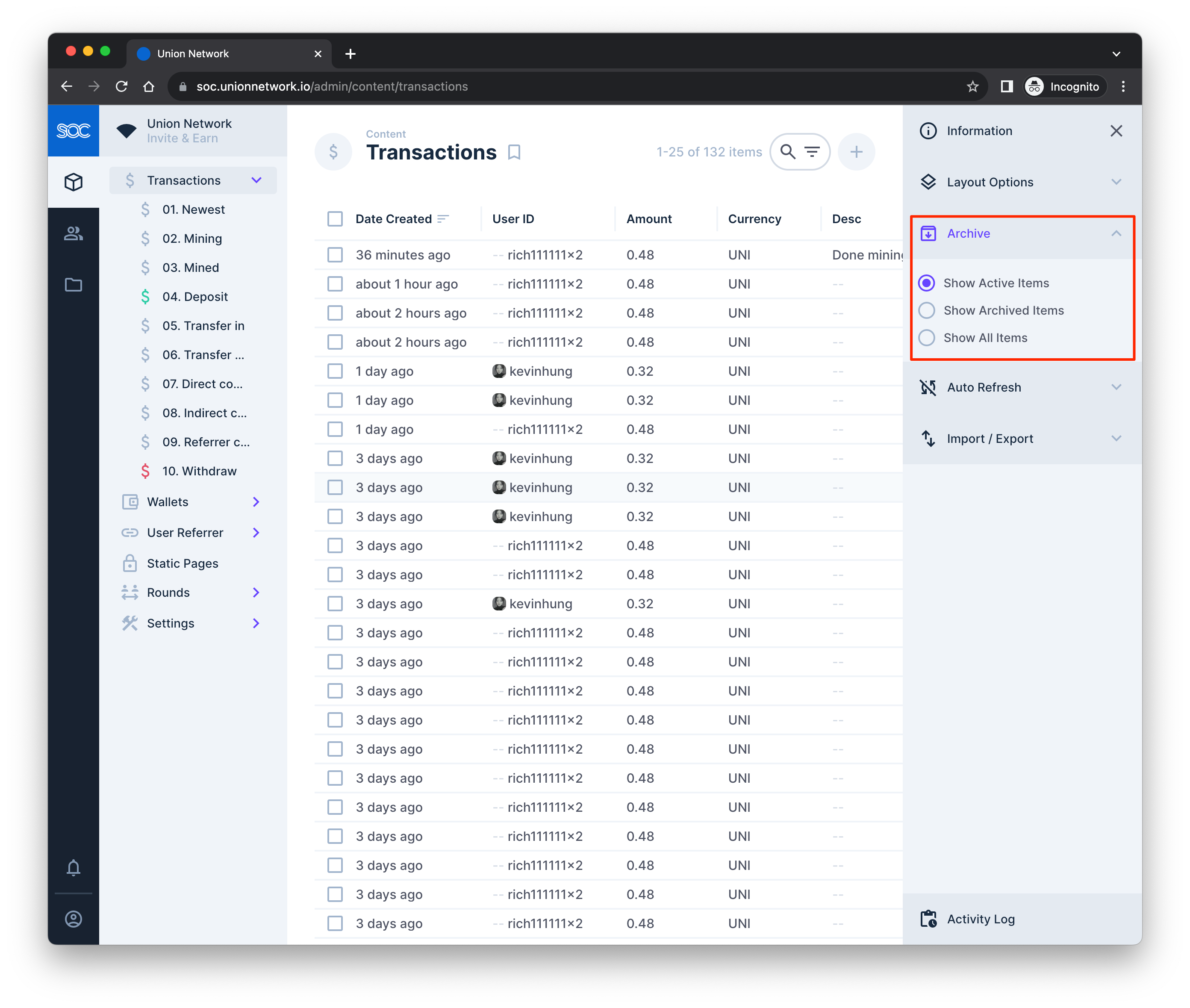 UnionNetwork.io - Hướng dẫn quản trị